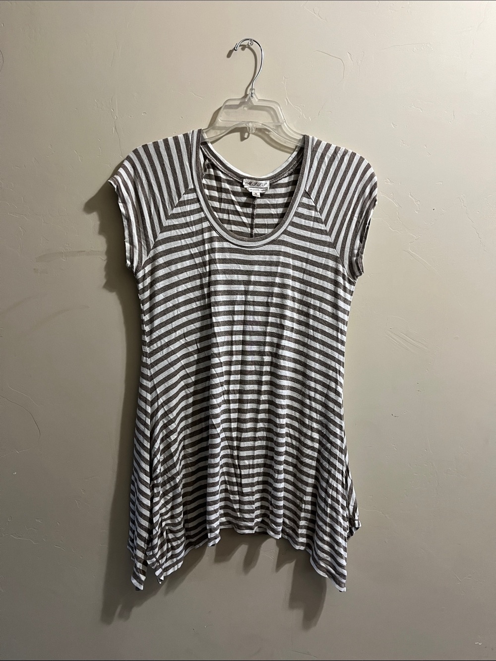 Striped Cap-Sleeve Swing Tunic - Gray & White